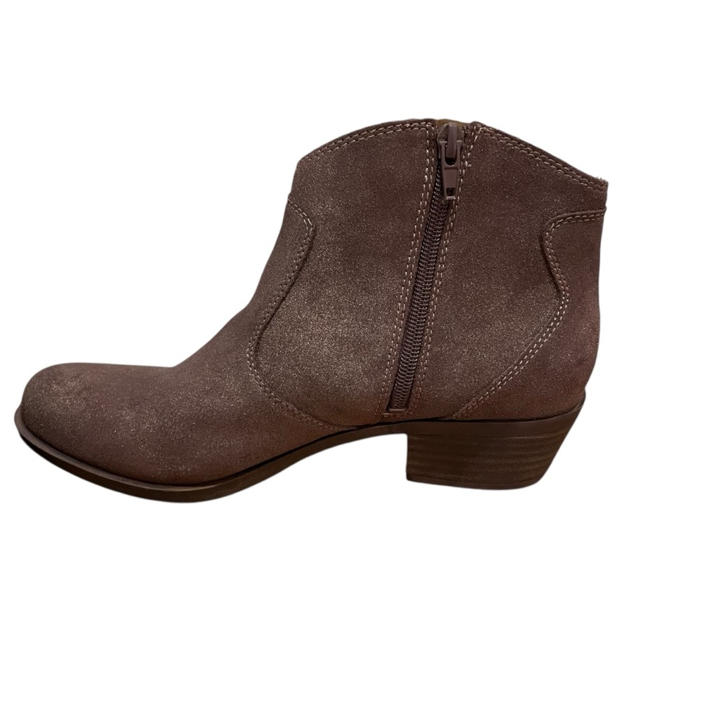 Lucky Brand Belia Leather Ankle Booties Boots Tobacco Distressed Metallic Size 9 - Picture 6 of 12